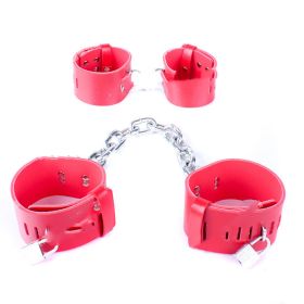 Red Heavy-duty Leather Handcuffs Shackle Supplies Set