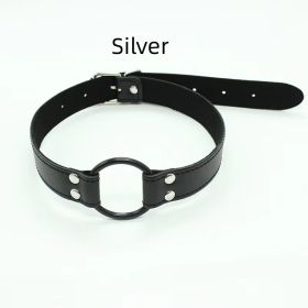 Black Leather Couple Training Passion Toy (Option: Leather Mouth Ring Silver 40G)